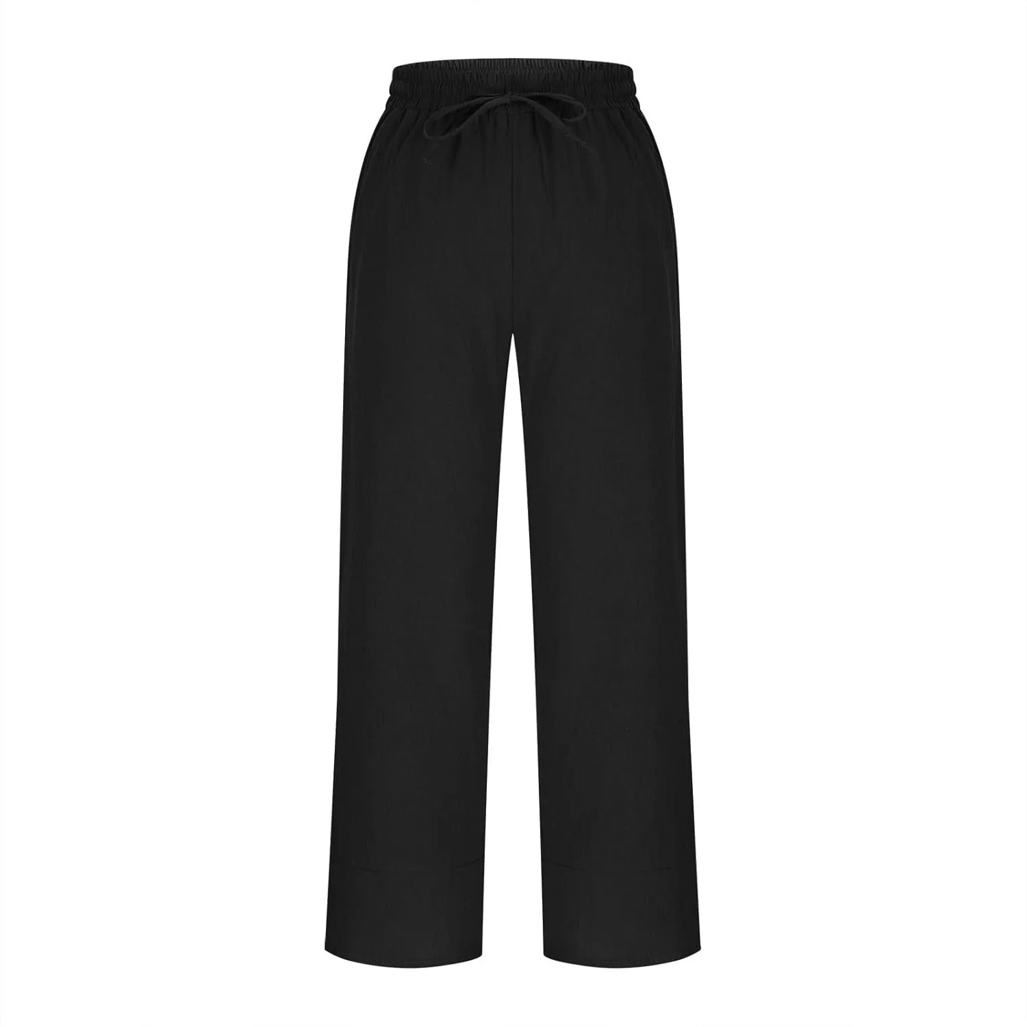 Cotton Linen Pants for Women Casual Loose Straight-Leg Pant with Pockets Elastic Waist Summer Loose Lounge Trousers