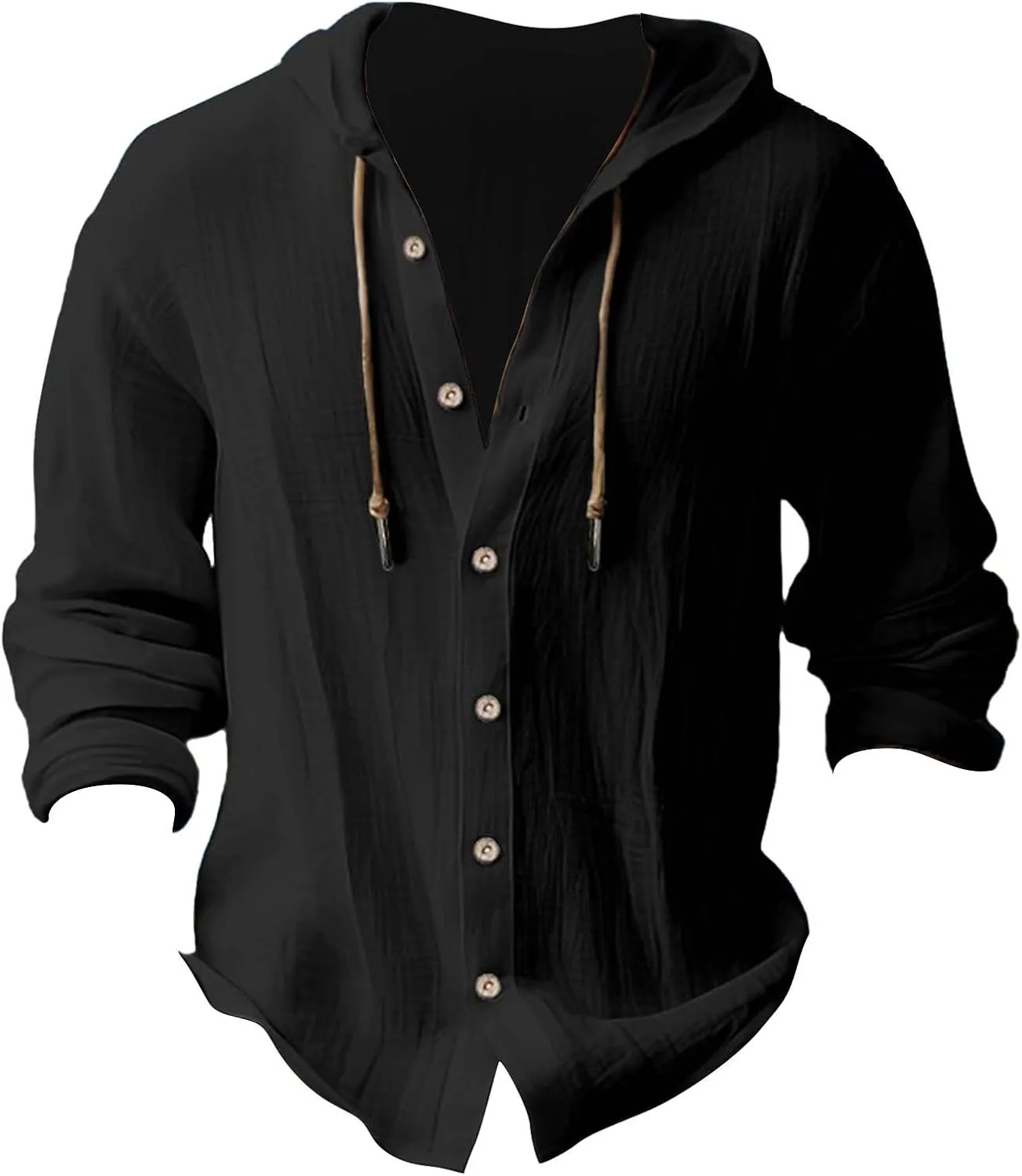 Cotton Linen Shirts for Men Hoodie Tops Casual Lightweight Long Sleeve Henley Beach Shirt Loose Hawaiian Hippie Shirt
