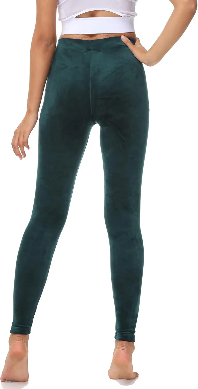 COZZYON Women Velour Leggings, High Waist Soft Leggings Warm Winter Velour Yoga Pants