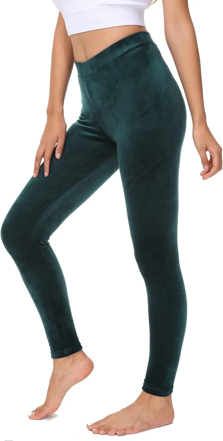 COZZYON Women Velour Leggings, High Waist Soft Leggings Warm Winter Velour Yoga Pants