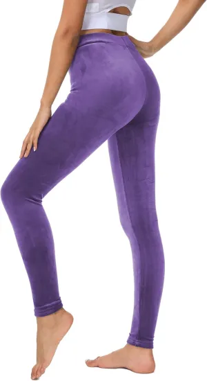 COZZYON Women Velour Leggings, High Waist Soft Leggings Warm Winter Velour Yoga Pants