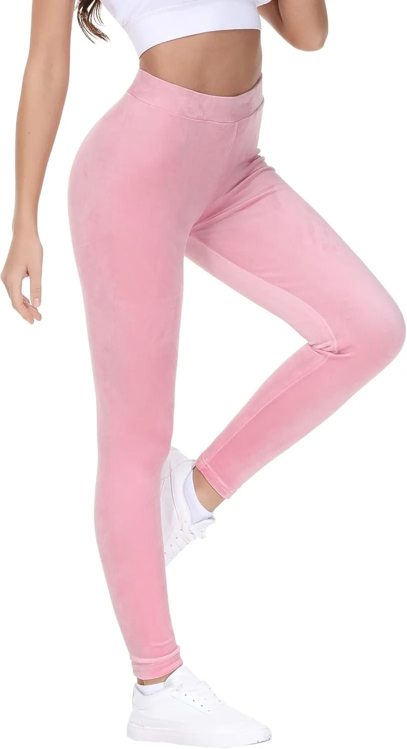 COZZYON Women Velour Leggings, High Waist Soft Leggings Warm Winter Velour Yoga Pants