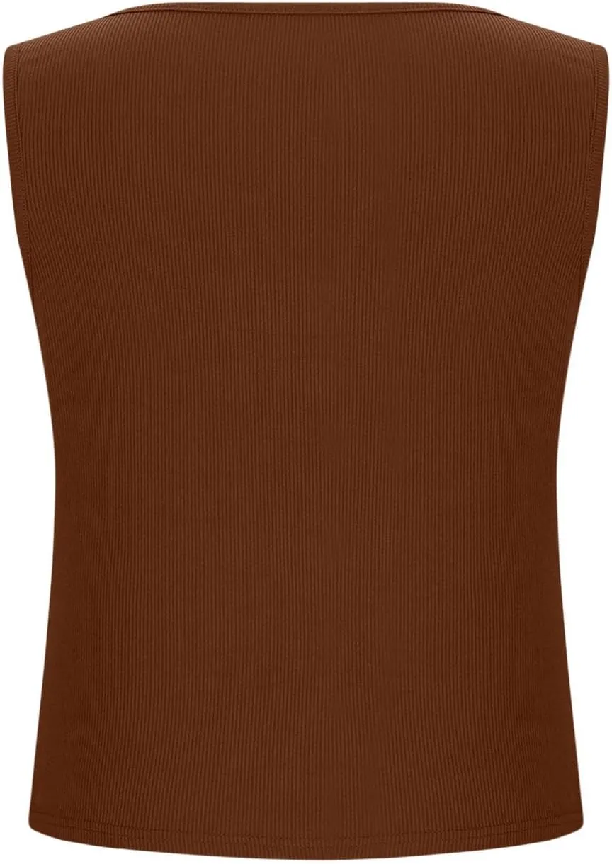 Cute Ribbed Crop Tank Tops Women Sexy V Neck Sleeveless Tee Shirts Summer Casual Slim Fit Yoga Workout Basic Tanks
