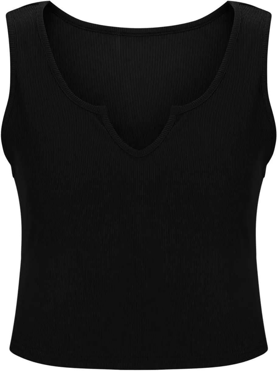 Cute Ribbed Crop Tank Tops Women Sexy V Neck Sleeveless Tee Shirts Summer Casual Slim Fit Yoga Workout Basic Tanks