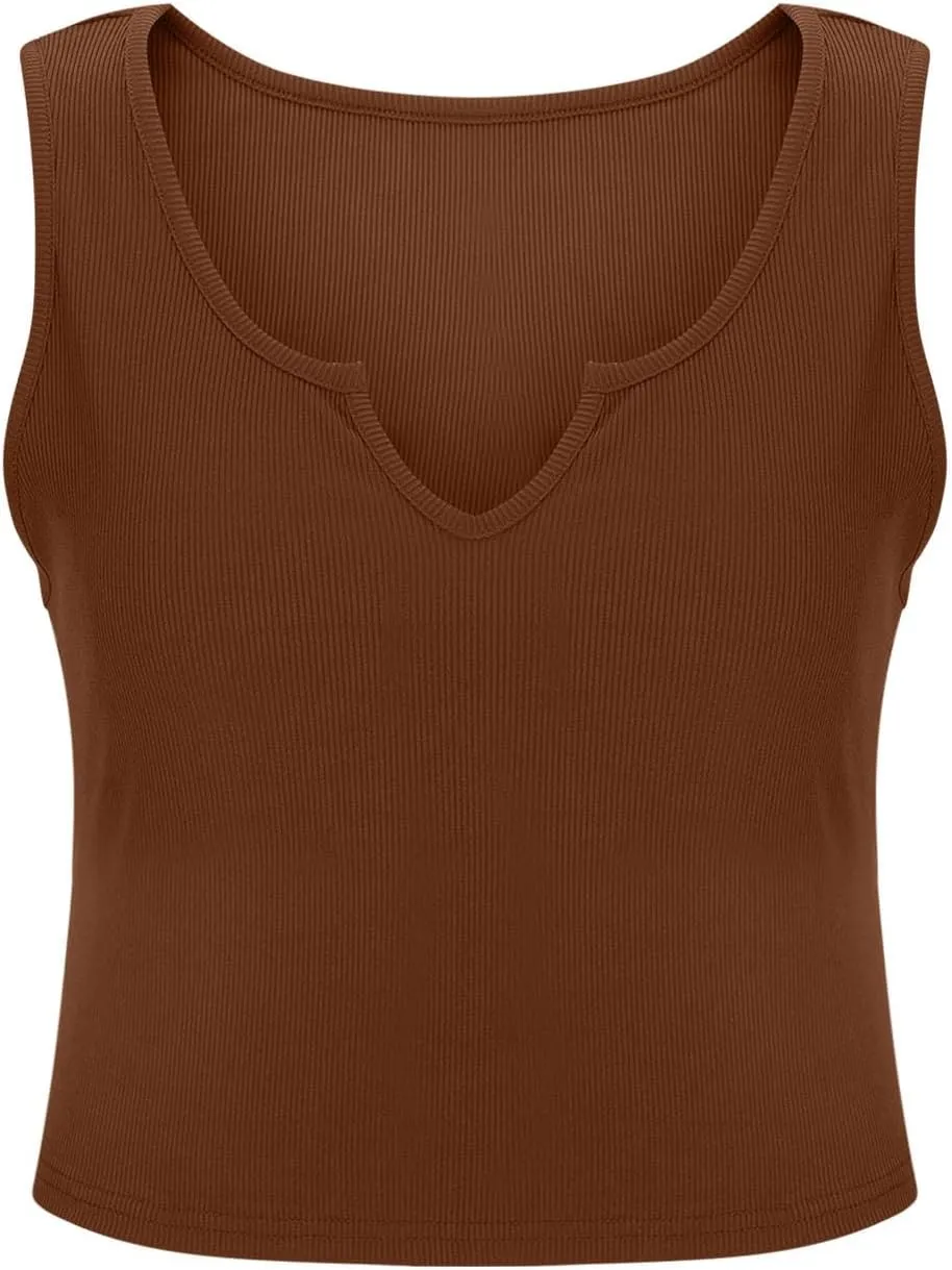 Cute Ribbed Crop Tank Tops Women Sexy V Neck Sleeveless Tee Shirts Summer Casual Slim Fit Yoga Workout Basic Tanks