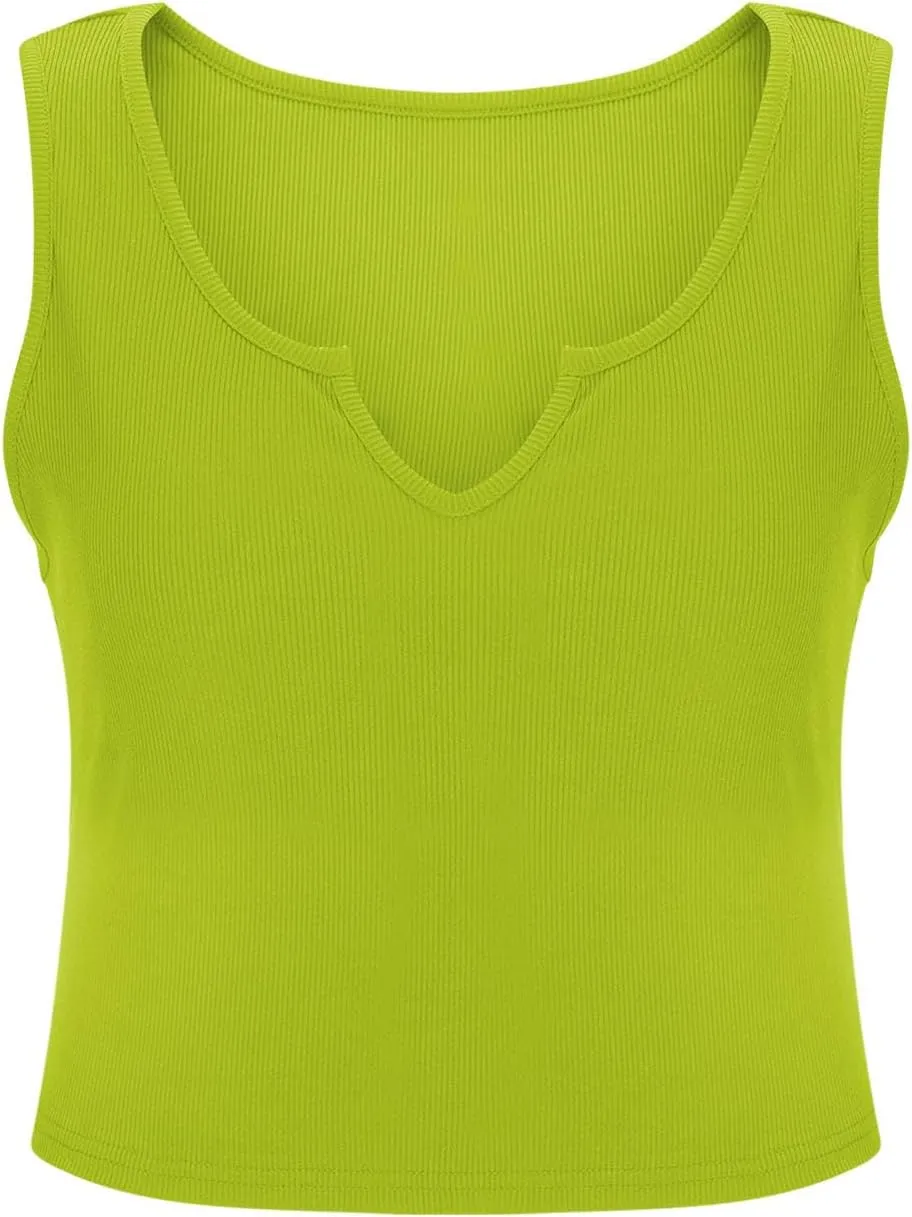 Cute Ribbed Crop Tank Tops Women Sexy V Neck Sleeveless Tee Shirts Summer Casual Slim Fit Yoga Workout Basic Tanks