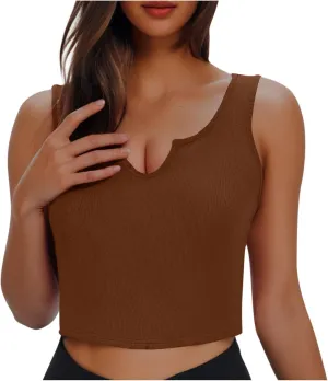 Cute Ribbed Crop Tank Tops Women Sexy V Neck Sleeveless Tee Shirts Summer Casual Slim Fit Yoga Workout Basic Tanks