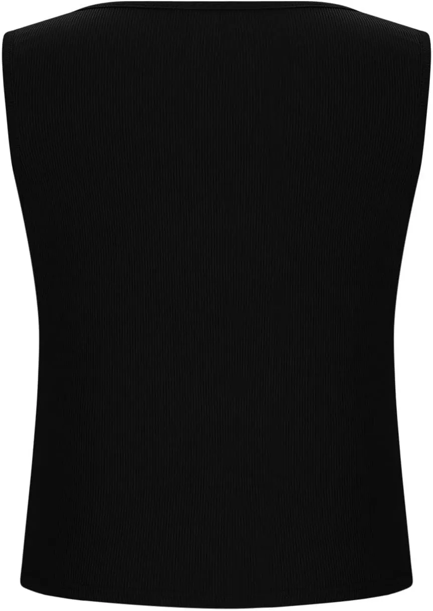 Cute Ribbed Crop Tank Tops Women Sexy V Neck Sleeveless Tee Shirts Summer Casual Slim Fit Yoga Workout Basic Tanks
