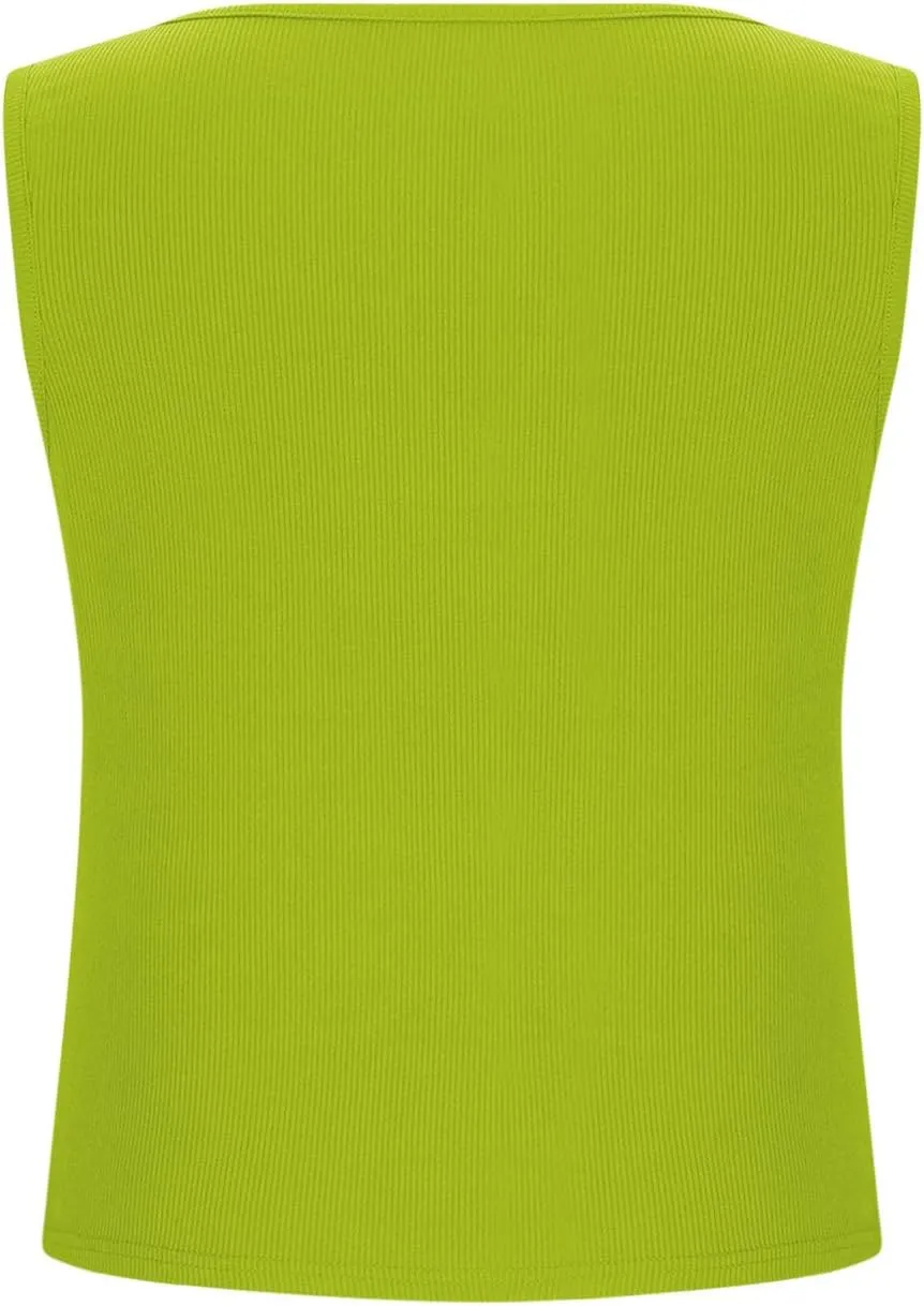 Cute Ribbed Crop Tank Tops Women Sexy V Neck Sleeveless Tee Shirts Summer Casual Slim Fit Yoga Workout Basic Tanks