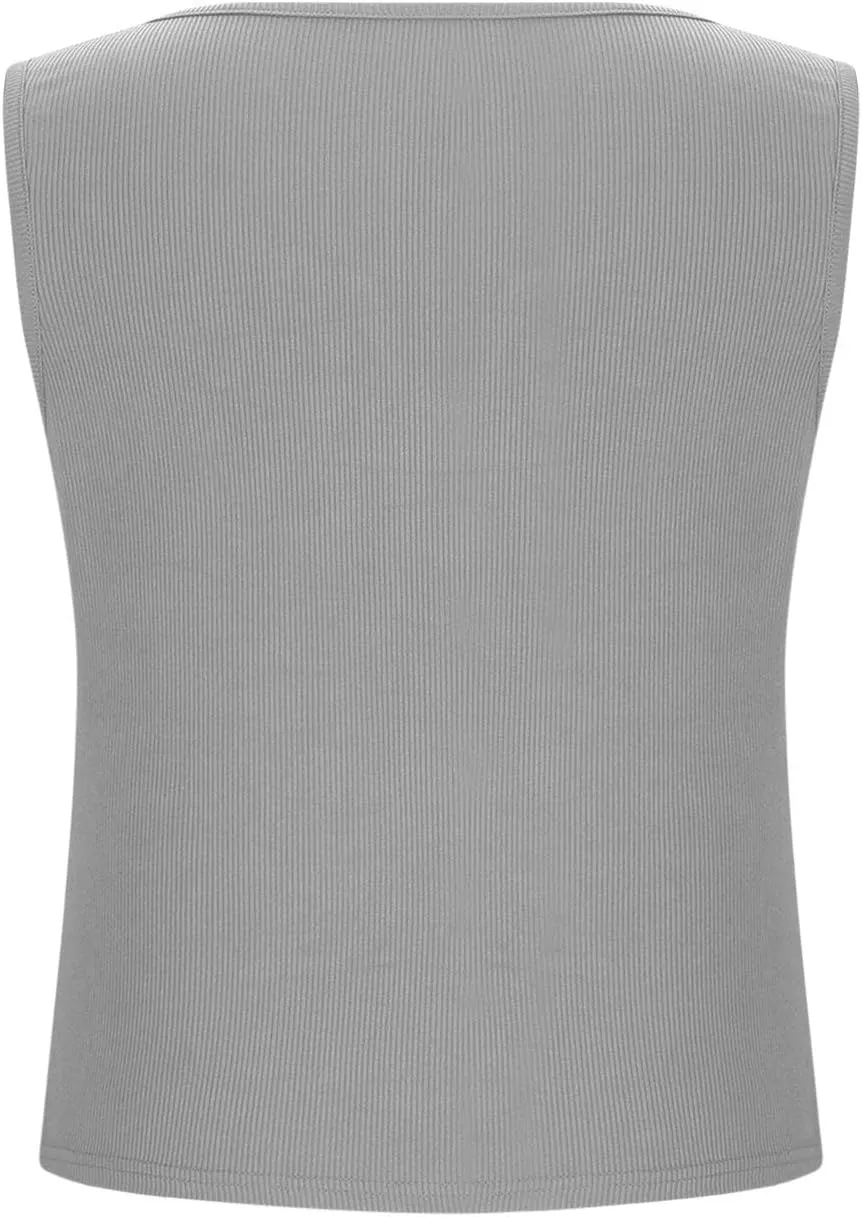 Cute Ribbed Crop Tank Tops Women Sexy V Neck Sleeveless Tee Shirts Summer Casual Slim Fit Yoga Workout Basic Tanks