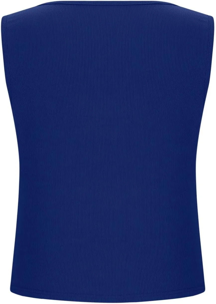 Cute Ribbed Crop Tank Tops Women Sexy V Neck Sleeveless Tee Shirts Summer Casual Slim Fit Yoga Workout Basic Tanks