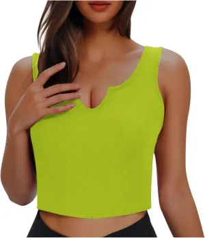Cute Ribbed Crop Tank Tops Women Sexy V Neck Sleeveless Tee Shirts Summer Casual Slim Fit Yoga Workout Basic Tanks