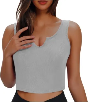Cute Ribbed Crop Tank Tops Women Sexy V Neck Sleeveless Tee Shirts Summer Casual Slim Fit Yoga Workout Basic Tanks