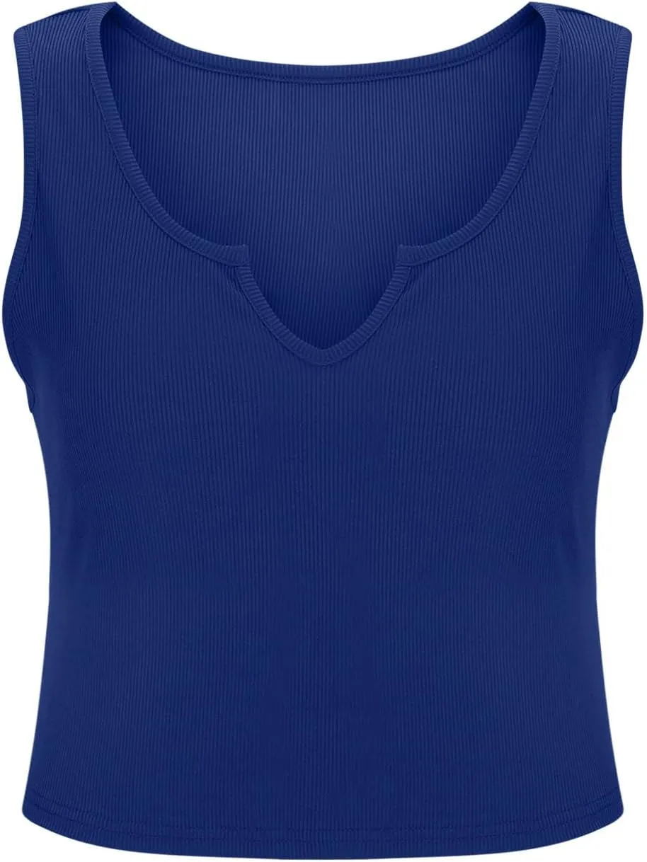 Cute Ribbed Crop Tank Tops Women Sexy V Neck Sleeveless Tee Shirts Summer Casual Slim Fit Yoga Workout Basic Tanks