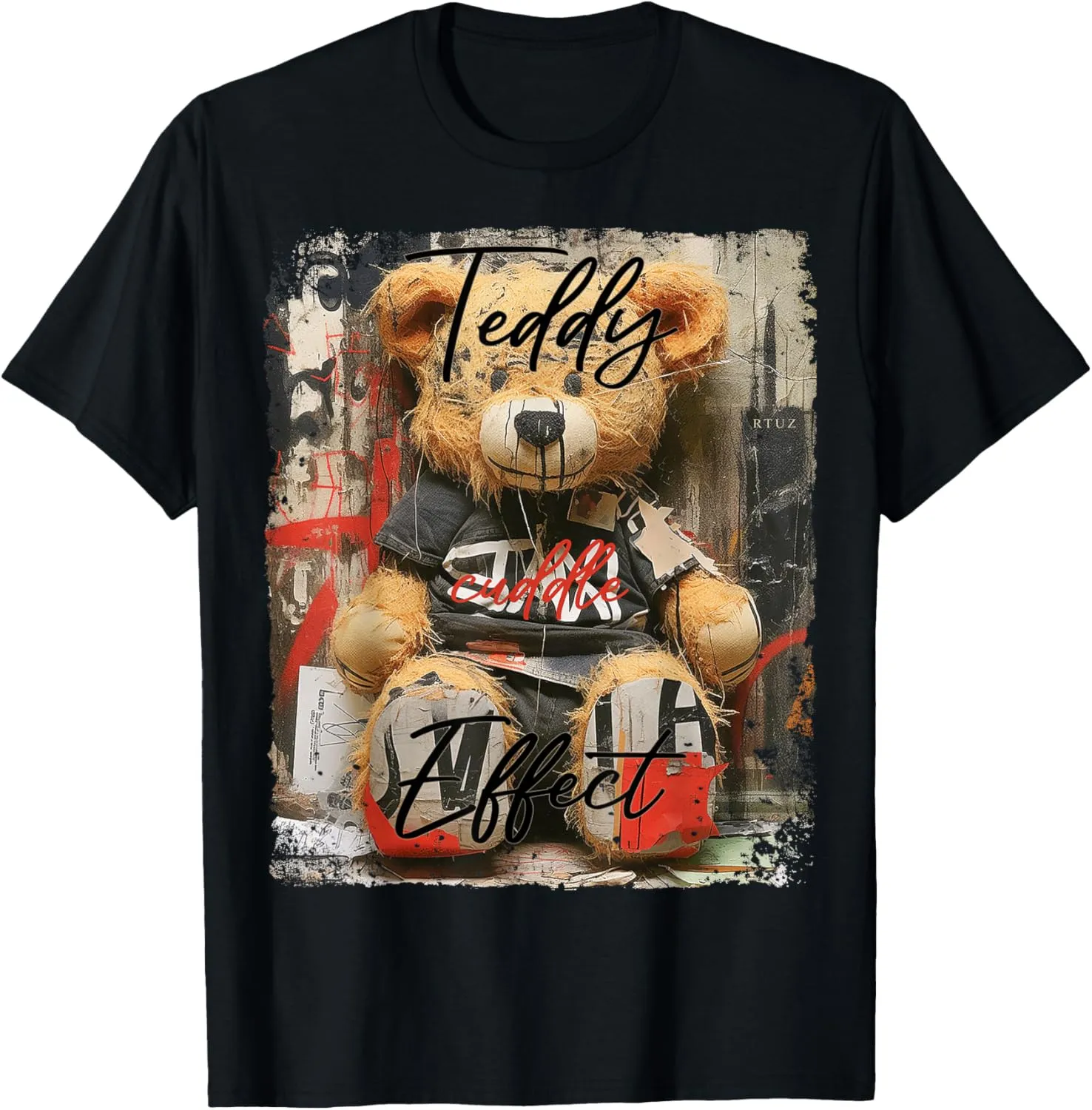 Cute teddy bear graffiti vintage teddy T-Shirt, Small, Black
