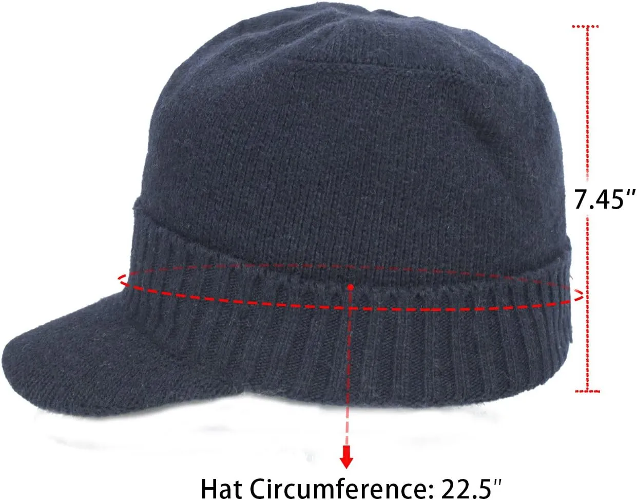 Dahlia Men's Beanie with Visor - Wool, Winter Hat w/Brim, Fleece Lined