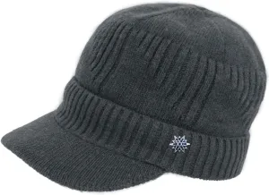 Dahlia Men's Beanie with Visor - Wool, Winter Hat w/Brim, Fleece Lined