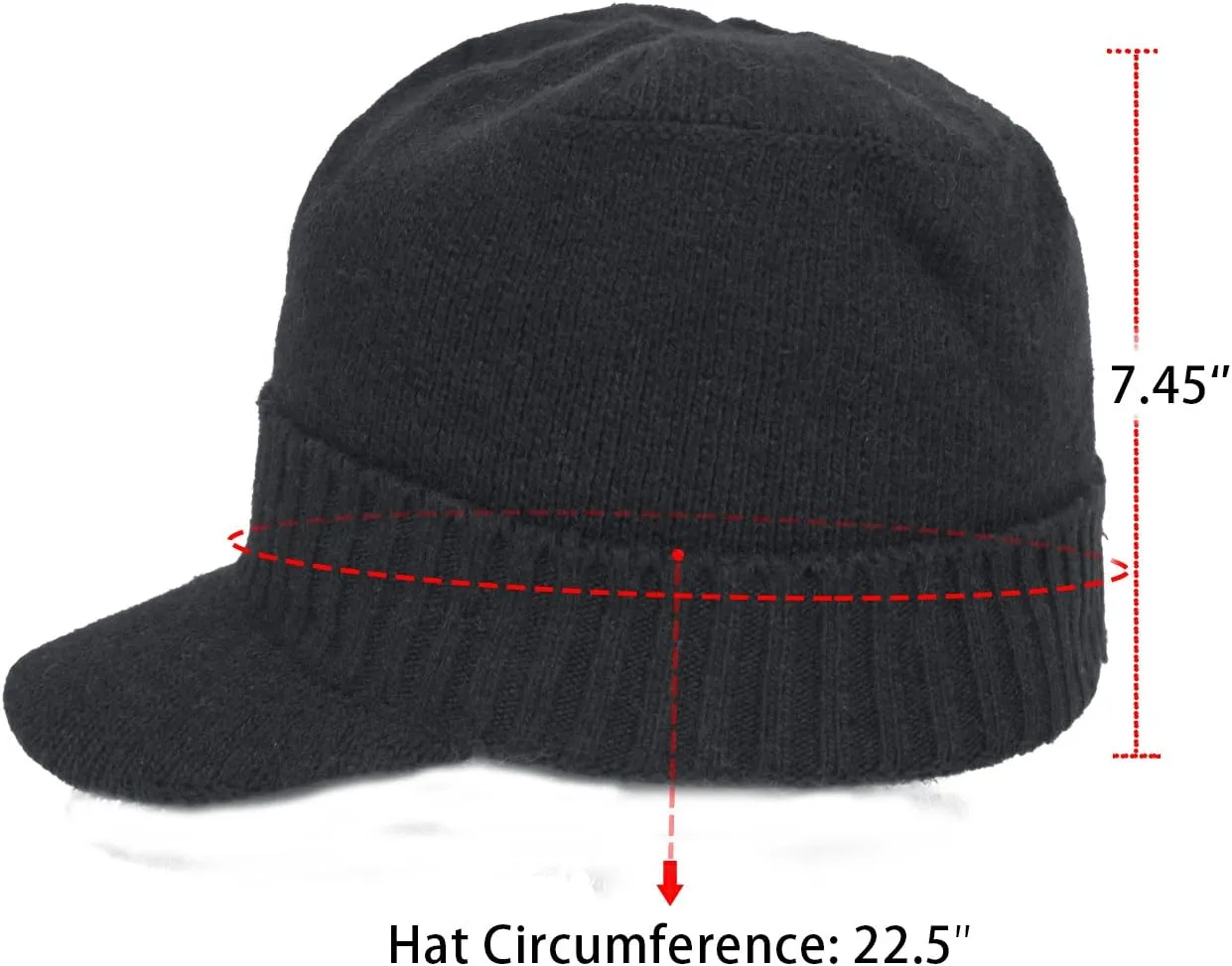 Dahlia Men's Beanie with Visor - Wool, Winter Hat w/Brim, Fleece Lined