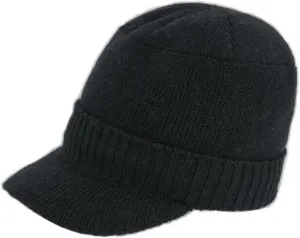 Dahlia Men's Beanie with Visor - Wool, Winter Hat w/Brim, Fleece Lined