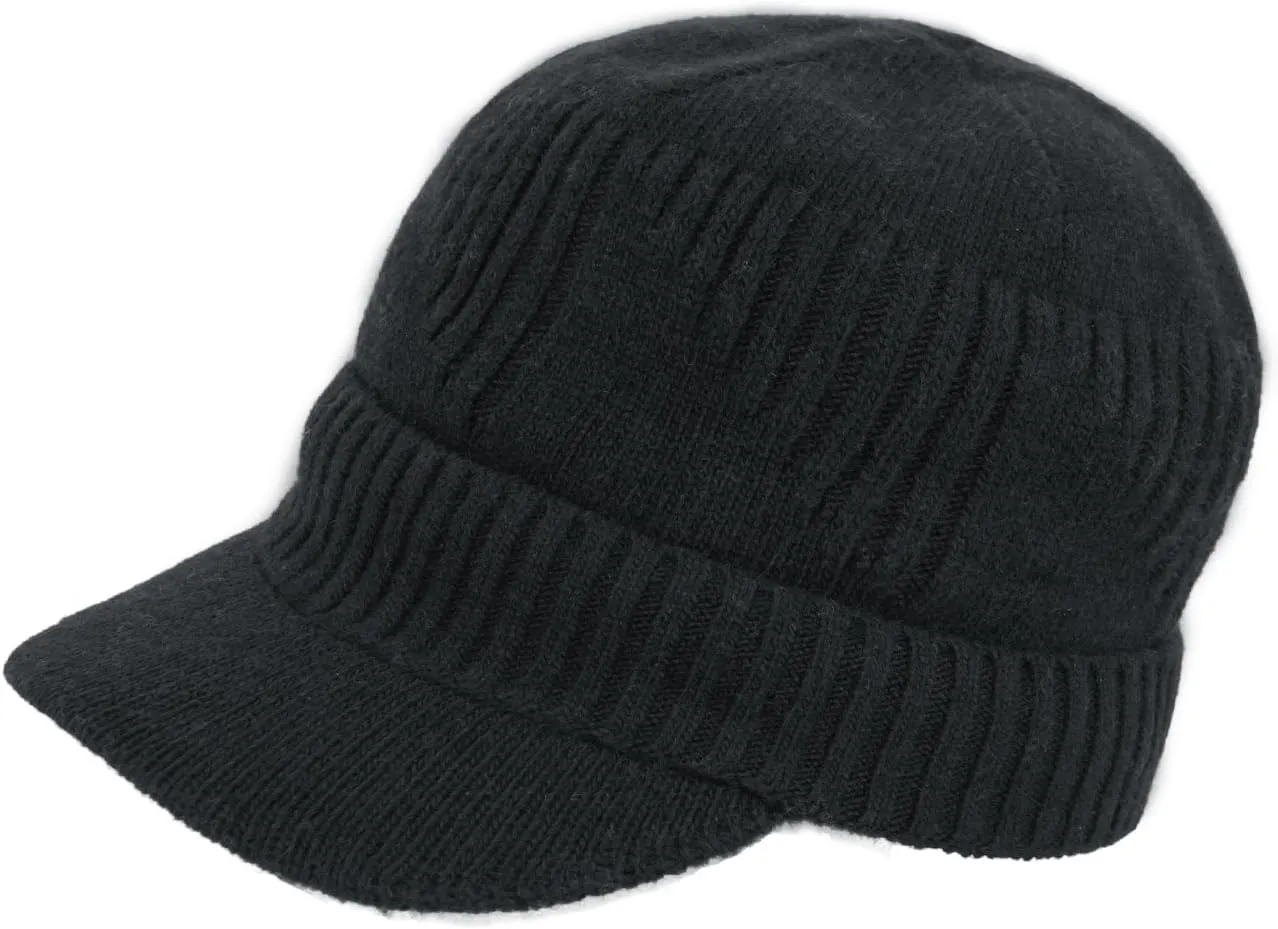 Dahlia Men's Beanie with Visor - Wool, Winter Hat w/Brim, Fleece Lined