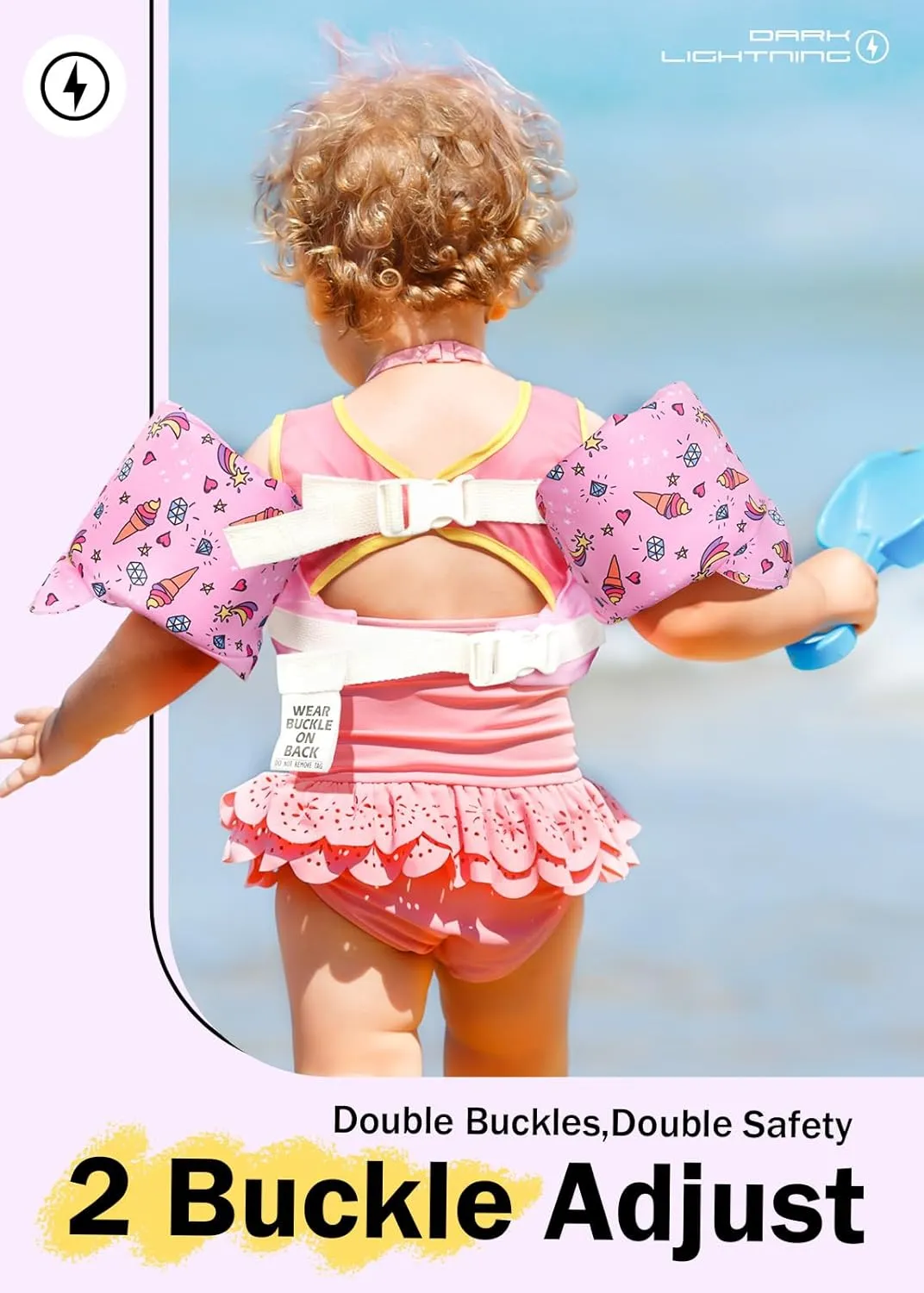 Dark Lightning USCG Coast Guard Approved Toddler Swim Vest for Age 2/3/4/5/6/7 Years Old, Kids Life Jackets with Arm Floaties 30-50 Pounds,Baby Water Wings in Sea/Pool/Puddle