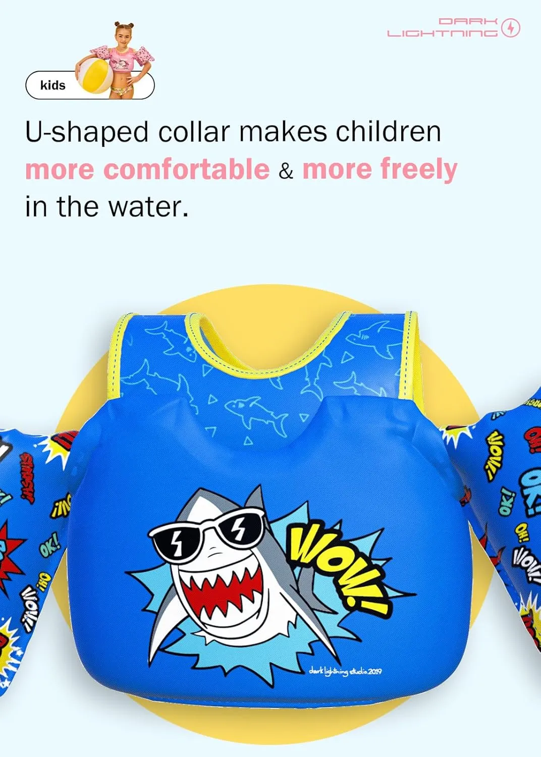 Dark Lightning USCG Coast Guard Approved Toddler Swim Vest for Age 2/3/4/5/6/7 Years Old, Kids Life Jackets with Arm Floaties 30-50 Pounds,Baby Water Wings in Sea/Pool/Puddle