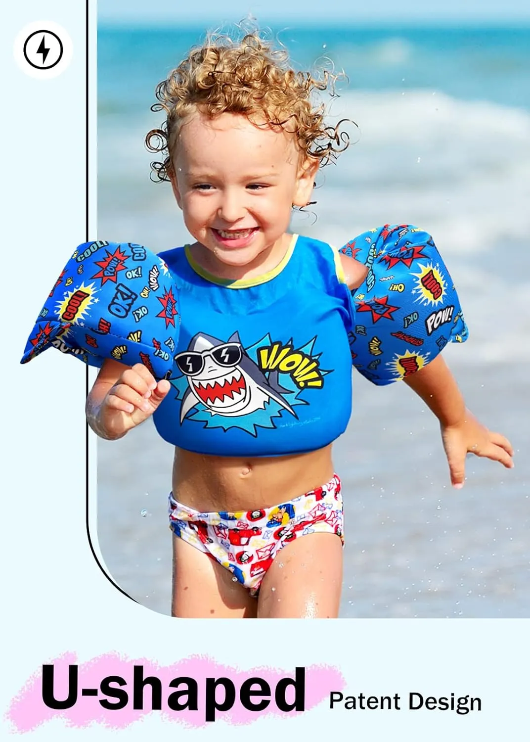 Dark Lightning USCG Coast Guard Approved Toddler Swim Vest for Age 2/3/4/5/6/7 Years Old, Kids Life Jackets with Arm Floaties 30-50 Pounds,Baby Water Wings in Sea/Pool/Puddle