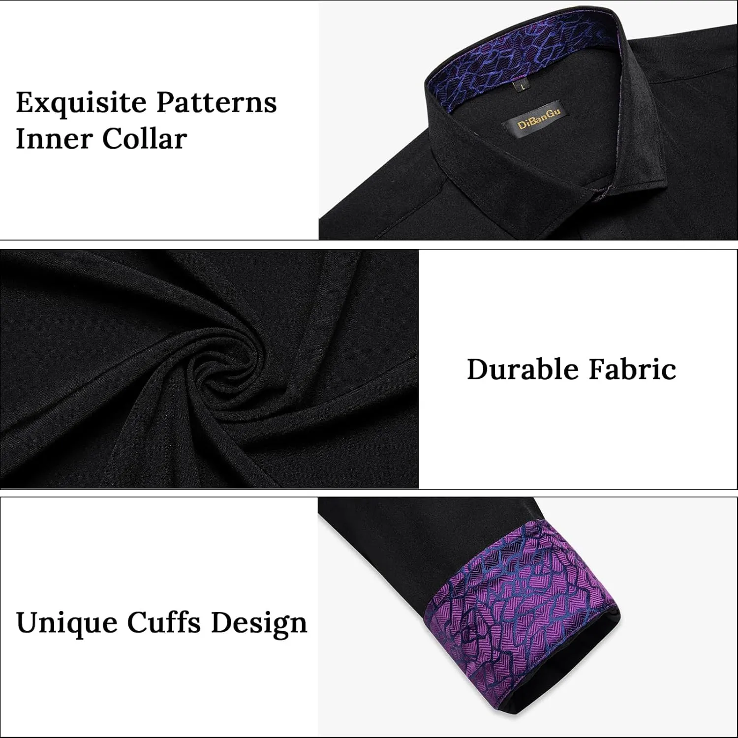 DiBanGu Mens Button Down Shirts,Casual Long Sleeve Dress Shirt Regular Fit Cotton Inner Contrast Shirts for Formal Business