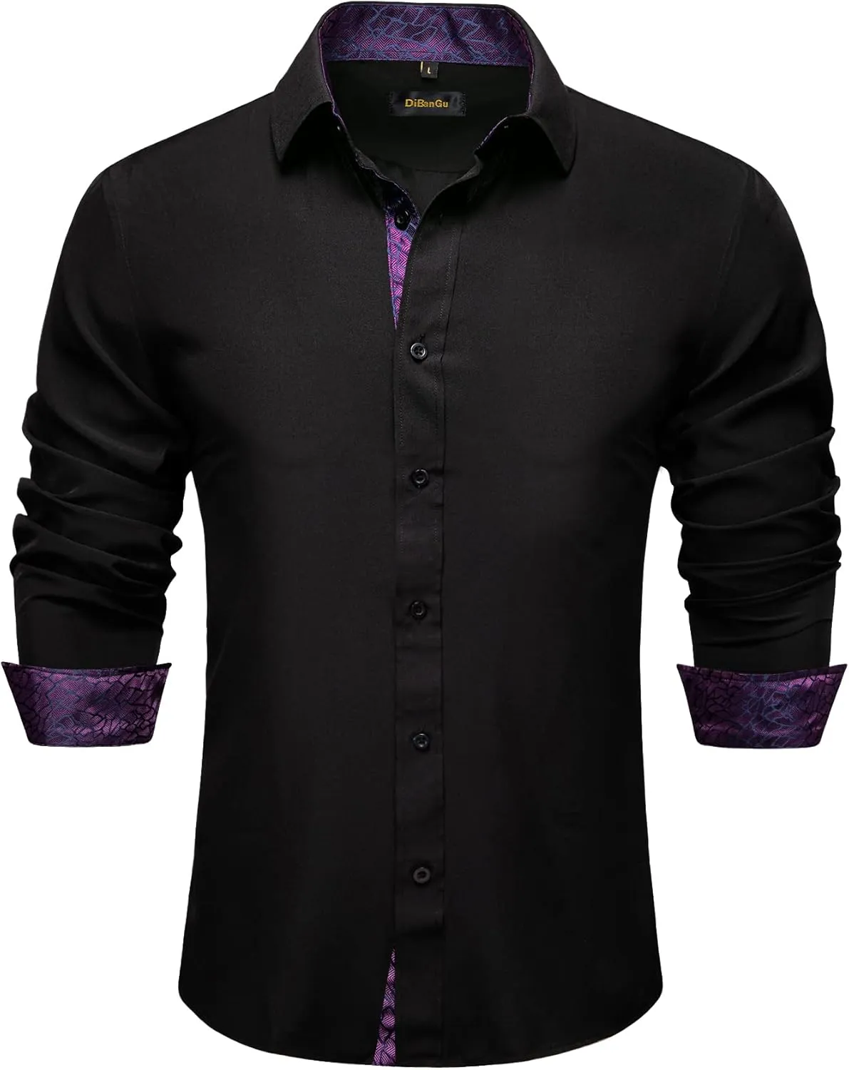 DiBanGu Mens Button Down Shirts,Casual Long Sleeve Dress Shirt Regular Fit Cotton Inner Contrast Shirts for Formal Business