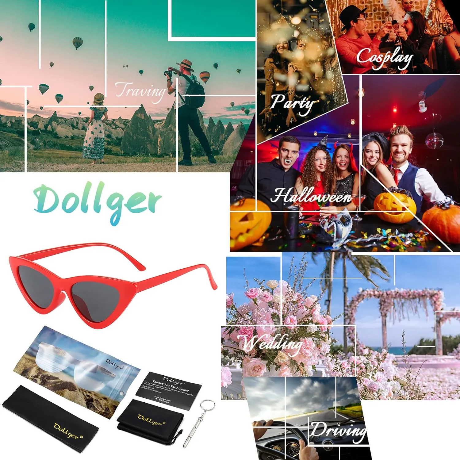 Dollger Cat Eye Sunglasses Vintage Retro Plastic Frame Cateye Sunglasses for Women