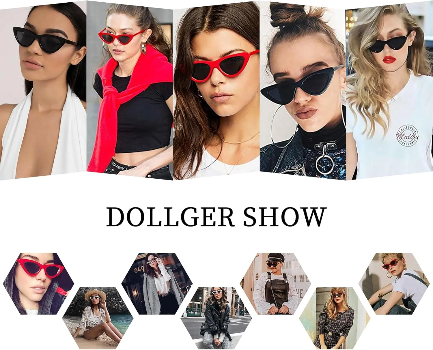 Dollger Cat Eye Sunglasses Vintage Retro Plastic Frame Cateye Sunglasses for Women