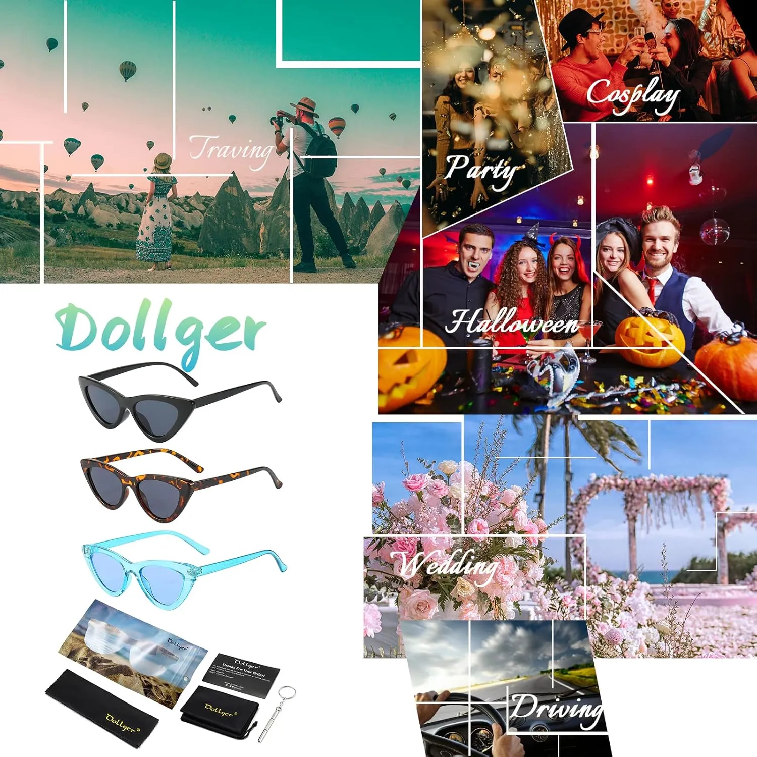 Dollger Cat Eye Sunglasses Vintage Retro Plastic Frame Cateye Sunglasses for Women