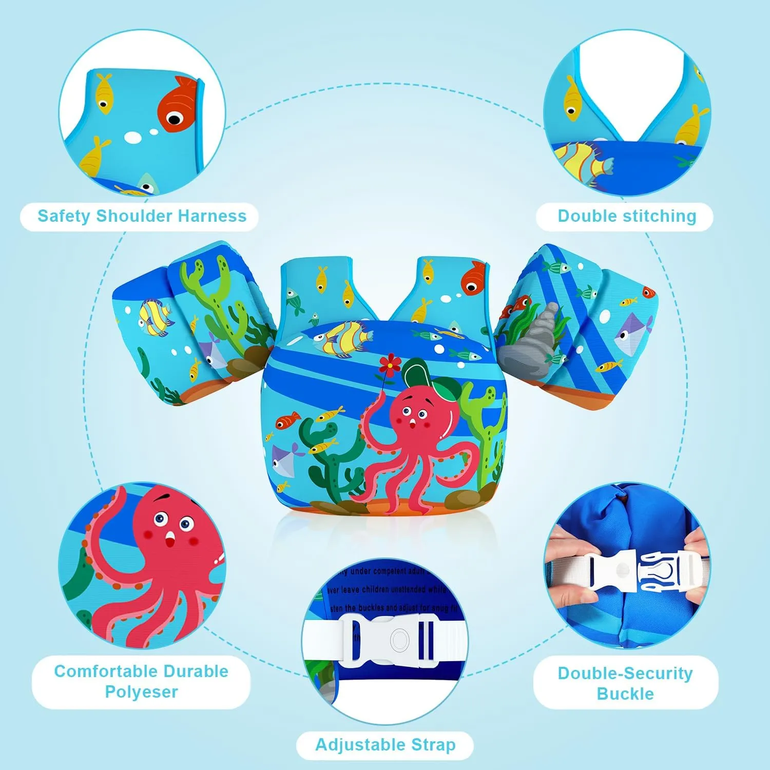 DOOHALO Kids Swim Floats for 28-70 Pounds Kid Arm Shoulder Float Vest Fit for 2-8 Years Older Boys Girls Toddler Baby Children