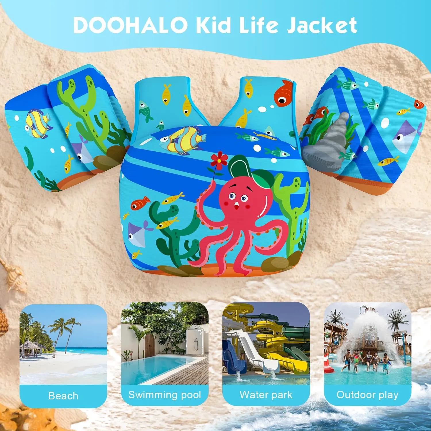 DOOHALO Kids Swim Floats for 28-70 Pounds Kid Arm Shoulder Float Vest Fit for 2-8 Years Older Boys Girls Toddler Baby Children