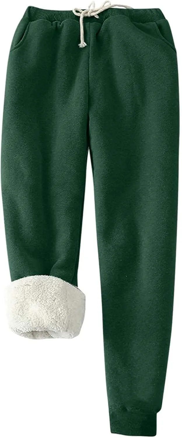 Fleece Lined Pants Women Winter Lightweight Warm Sweatpants with Pockets for Men Women Jogger Sweatpants