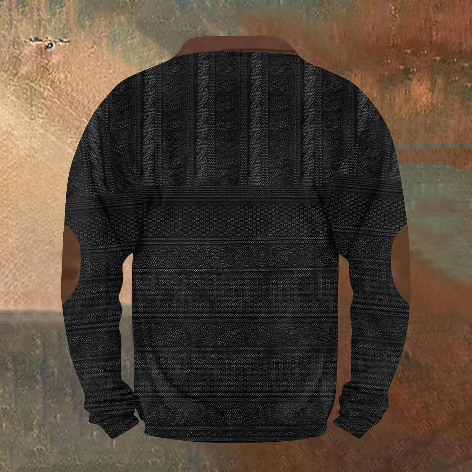 FONMA Men's Western Sweatshirts Fall Winter Knit Printed 1/4 Zip-Up Sweatshirt Casual Loose Fit Athletic Shirt