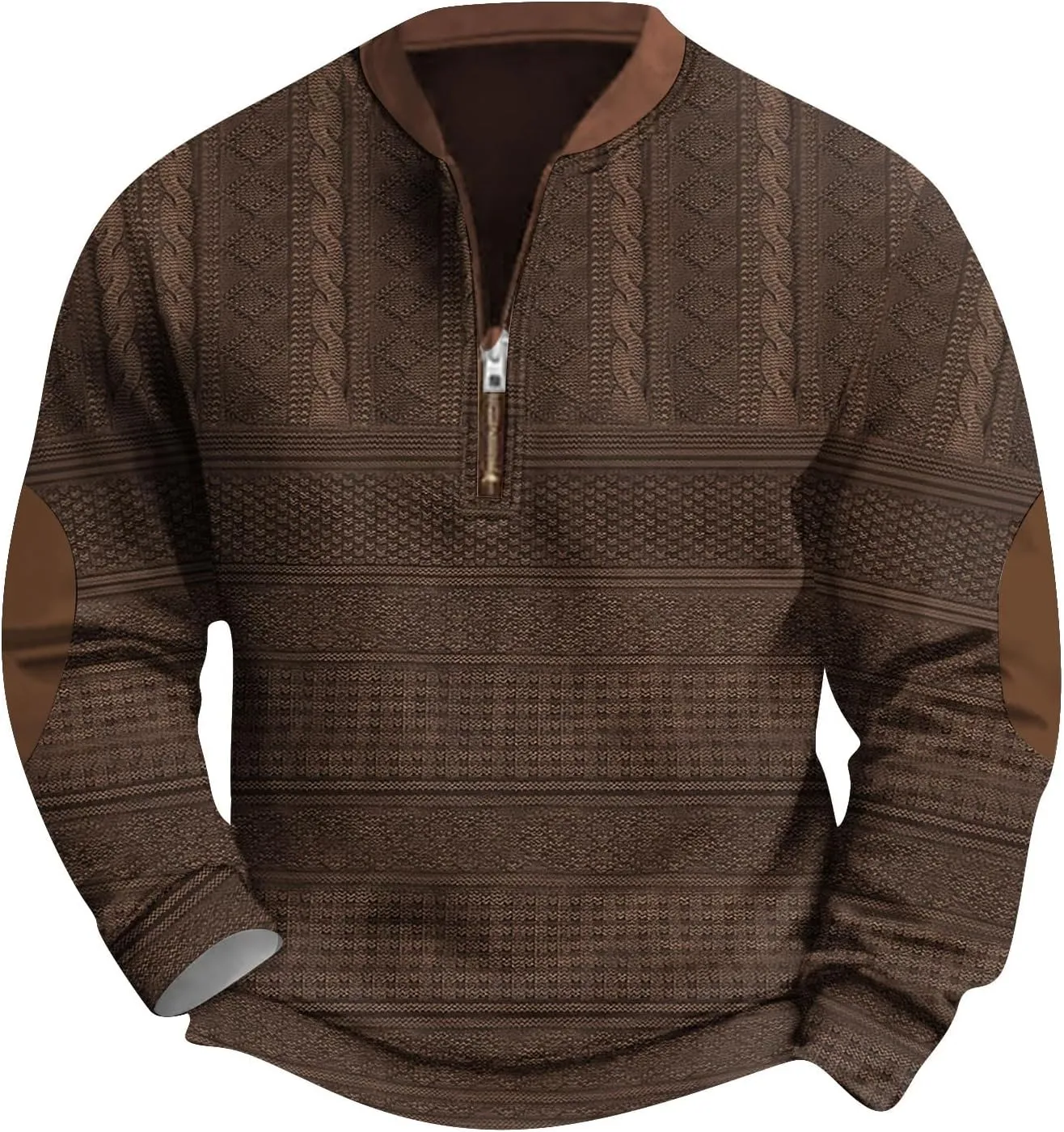 FONMA Men's Western Sweatshirts Fall Winter Knit Printed 1/4 Zip-Up Sweatshirt Casual Loose Fit Athletic Shirt