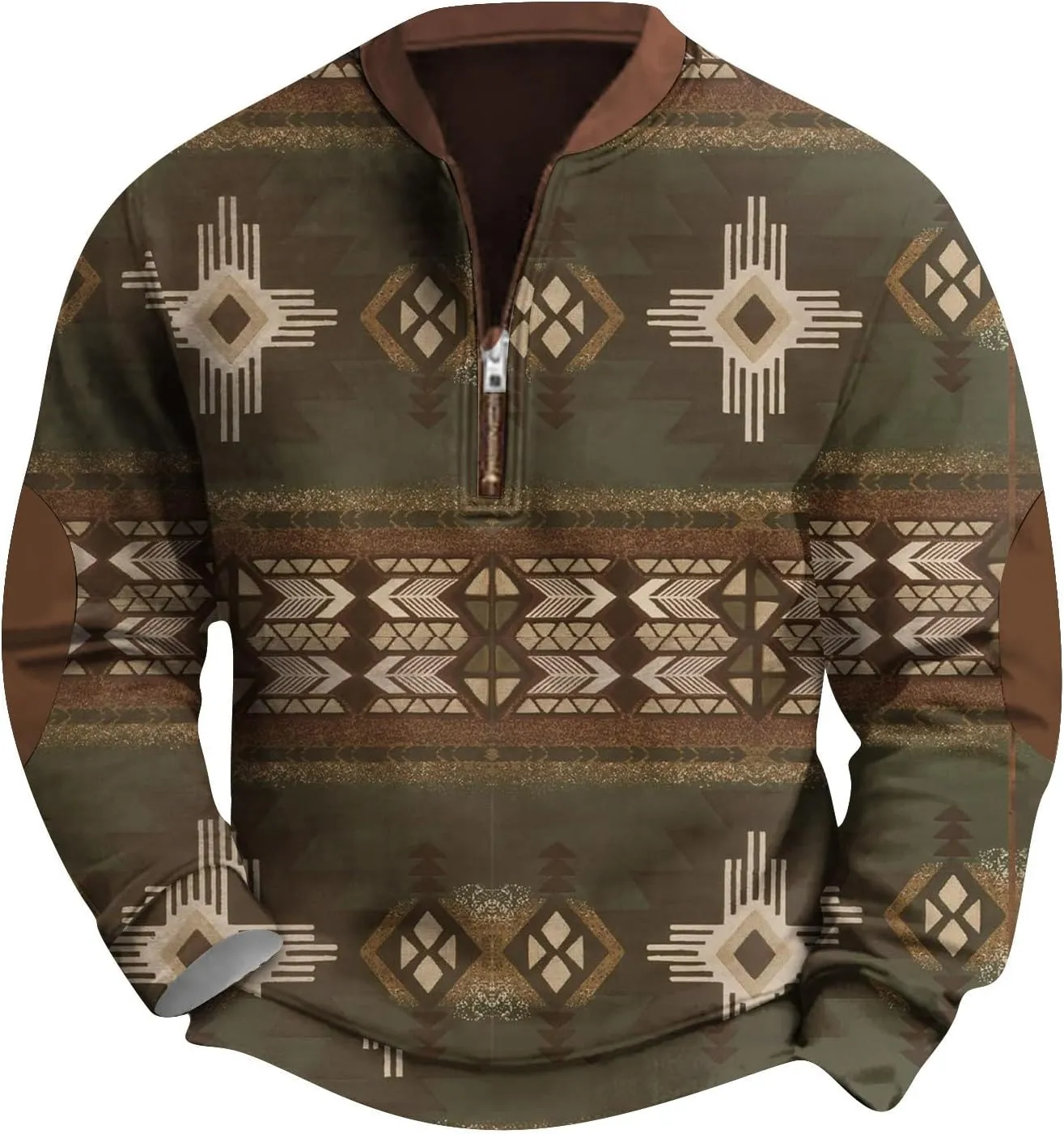 FONMA Men's Western Sweatshirts Fall Winter Knit Printed 1/4 Zip-Up Sweatshirt Casual Loose Fit Athletic Shirt