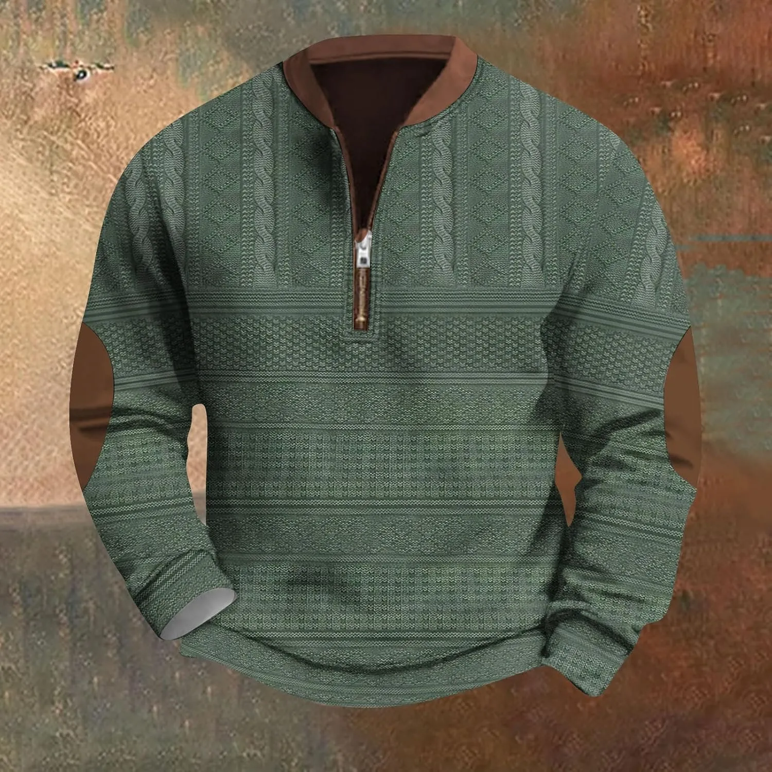 FONMA Men's Western Sweatshirts Fall Winter Knit Printed 1/4 Zip-Up Sweatshirt Casual Loose Fit Athletic Shirt