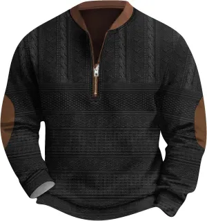 FONMA Men's Western Sweatshirts Fall Winter Knit Printed 1/4 Zip-Up Sweatshirt Casual Loose Fit Athletic Shirt