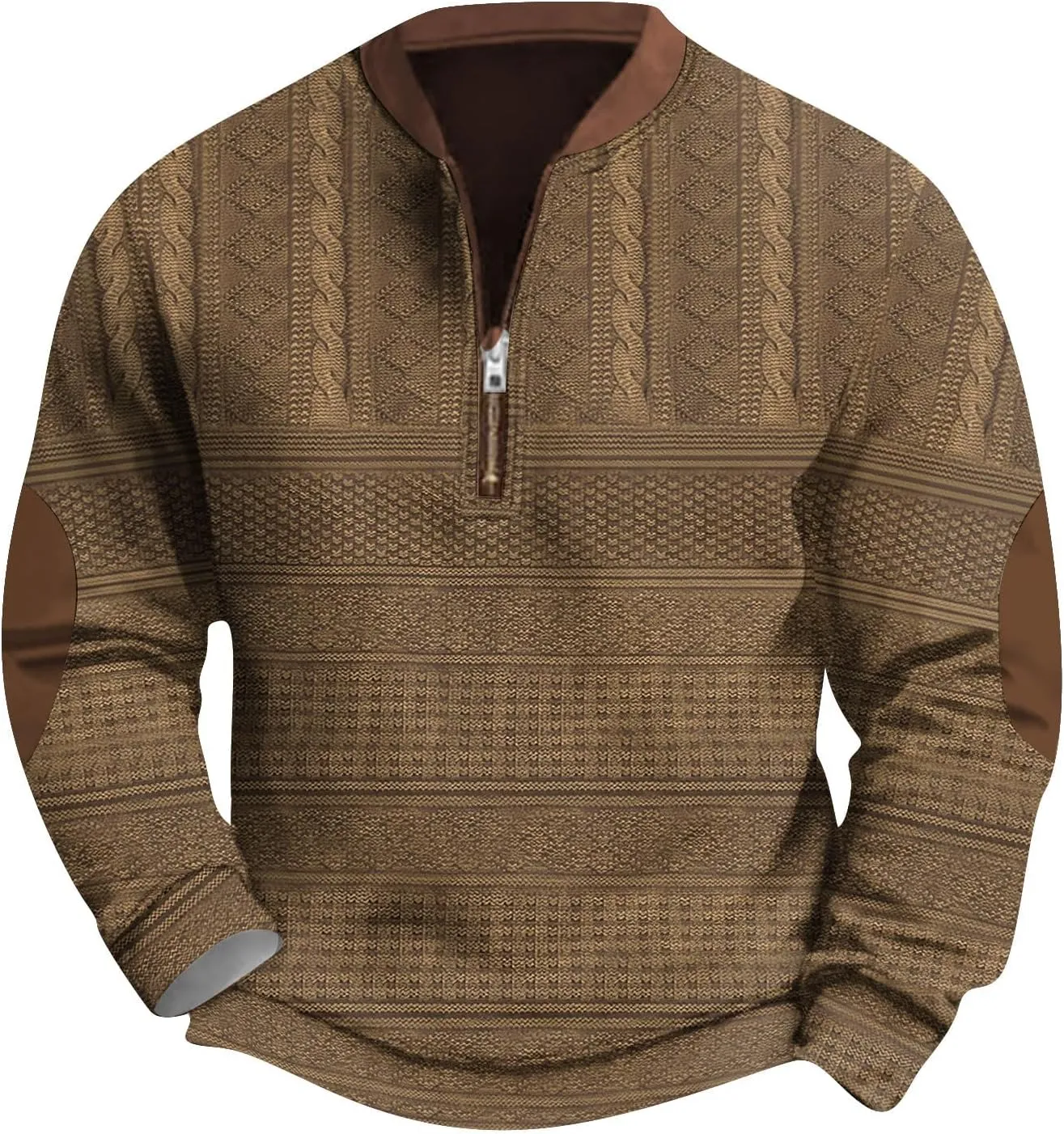 FONMA Men's Western Sweatshirts Fall Winter Knit Printed 1/4 Zip-Up Sweatshirt Casual Loose Fit Athletic Shirt