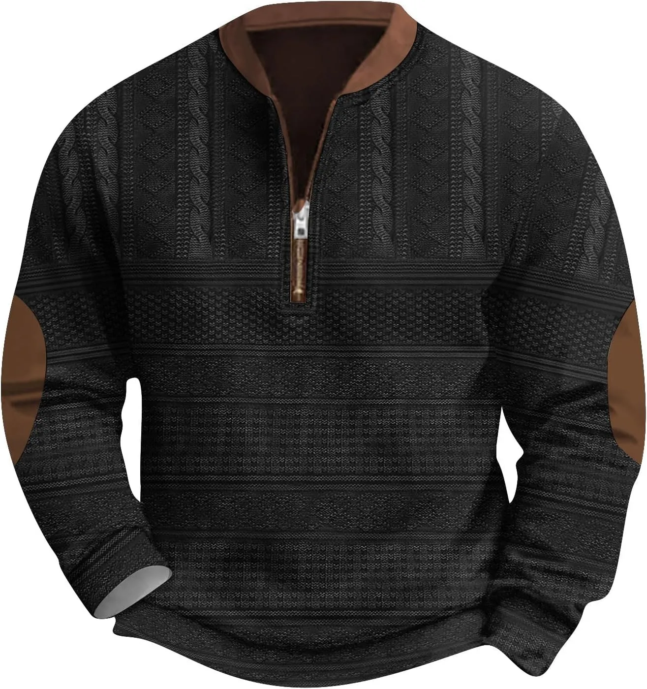 FONMA Men's Western Sweatshirts Fall Winter Knit Printed 1/4 Zip-Up Sweatshirt Casual Loose Fit Athletic Shirt