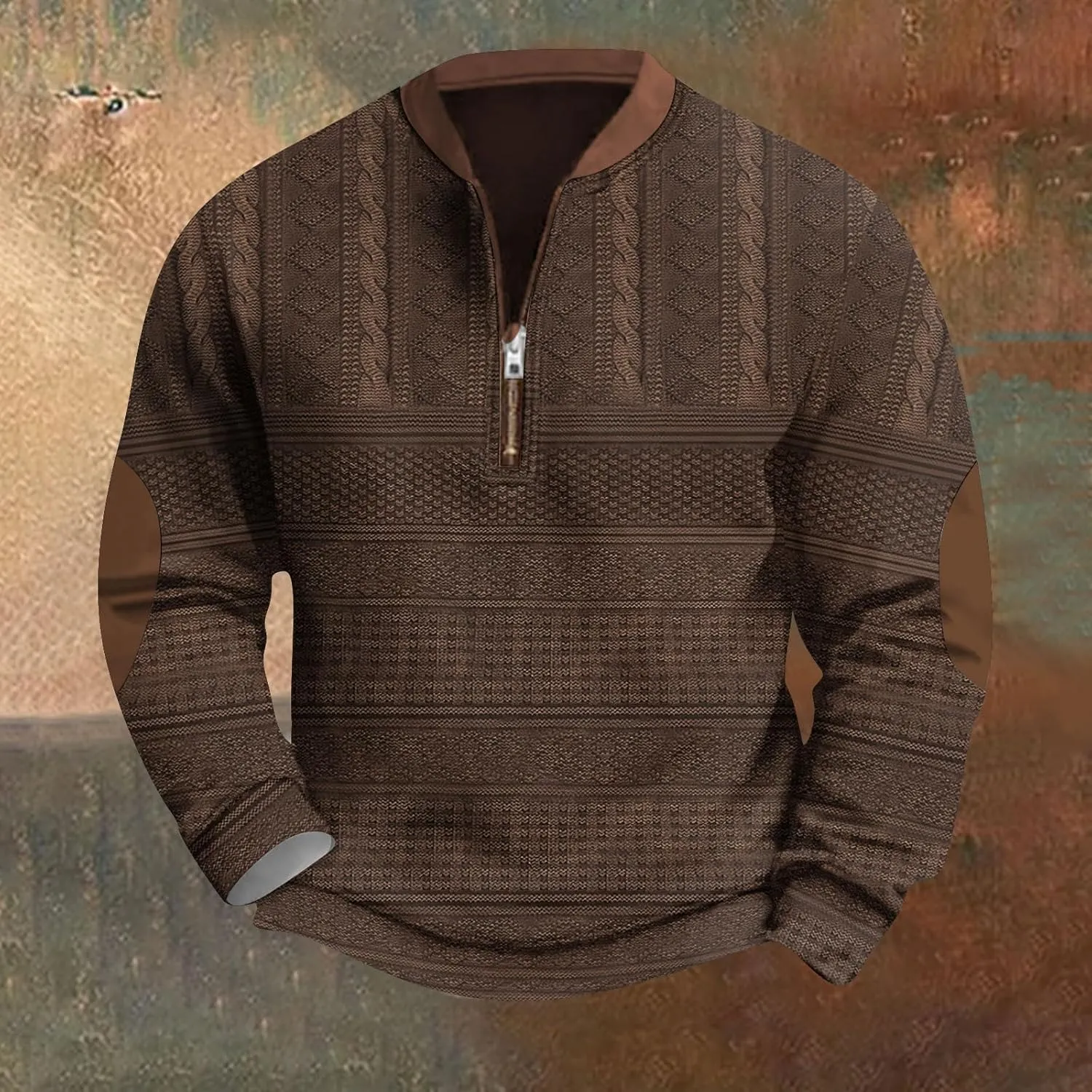 FONMA Men's Western Sweatshirts Fall Winter Knit Printed 1/4 Zip-Up Sweatshirt Casual Loose Fit Athletic Shirt