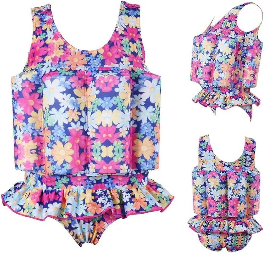 FYMNSI Kids Baby Floatation Swimsuit with Adjustable Buoyancy Float Suit Swim Vest One Piece Floating Swimwear for Boys Girls