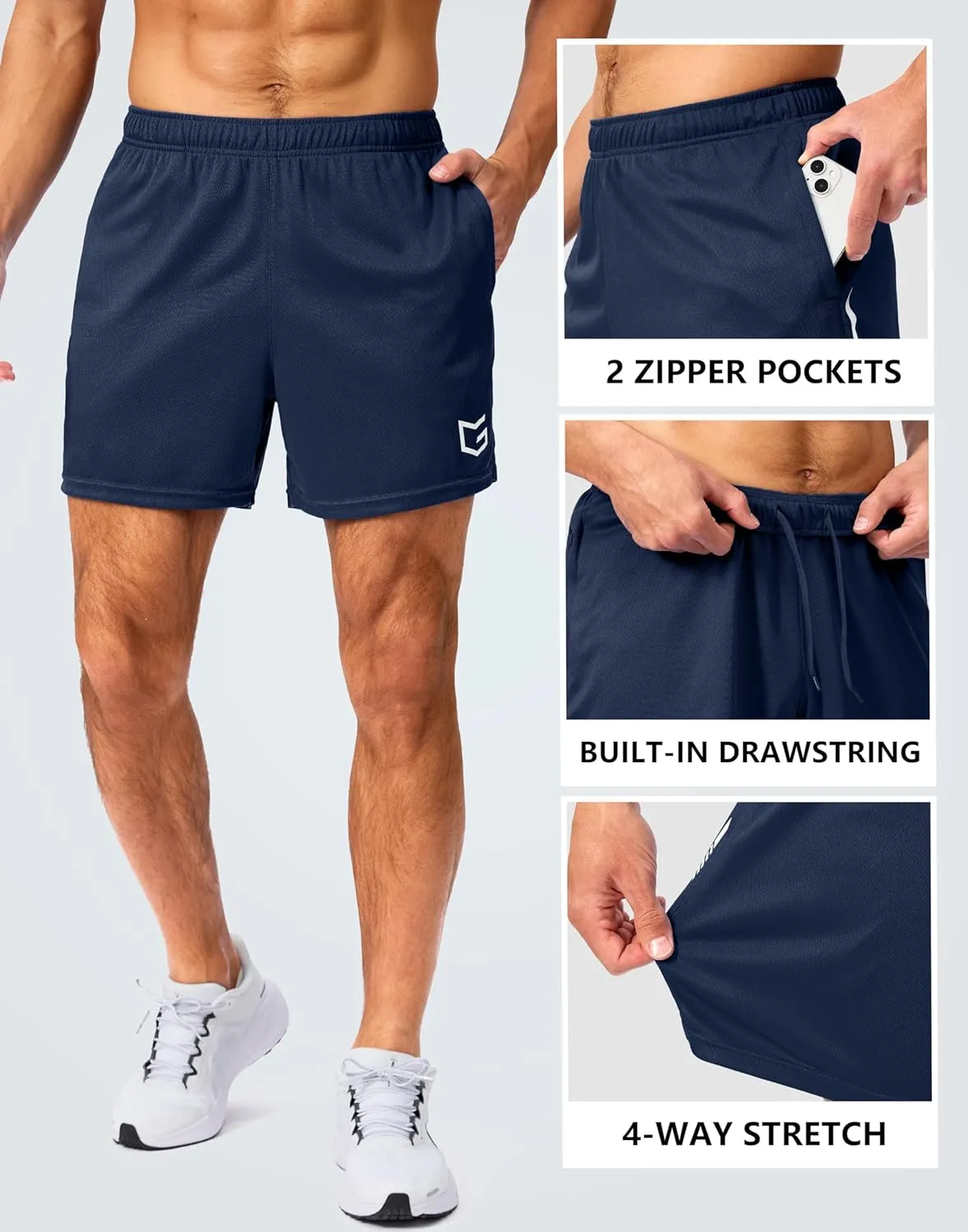 G Gradual Men's Gym Shorts 5"/7"/10" with Zipper Pockets Basketball Athletic Mesh Quick Dry Shorts for Workout Running Tennis