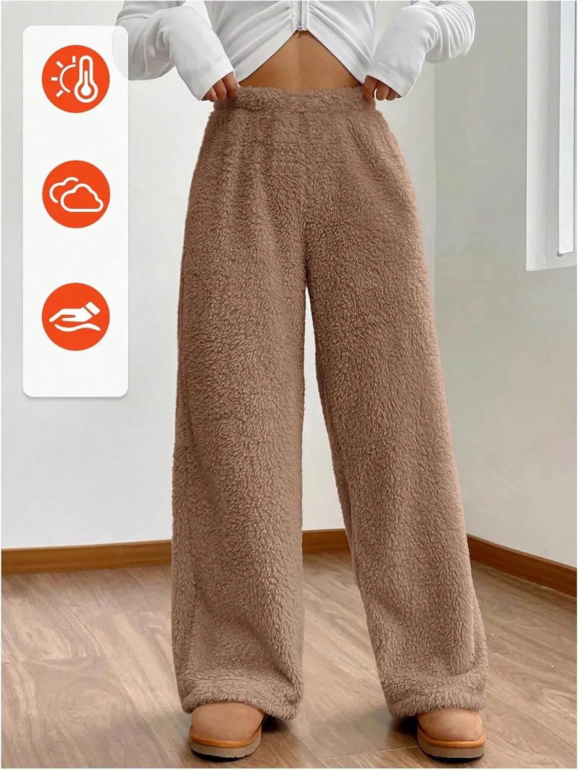Girl's Fuzzy Plush Pants Elastic Waist Straight Leg Pants Loose Casual Trousers