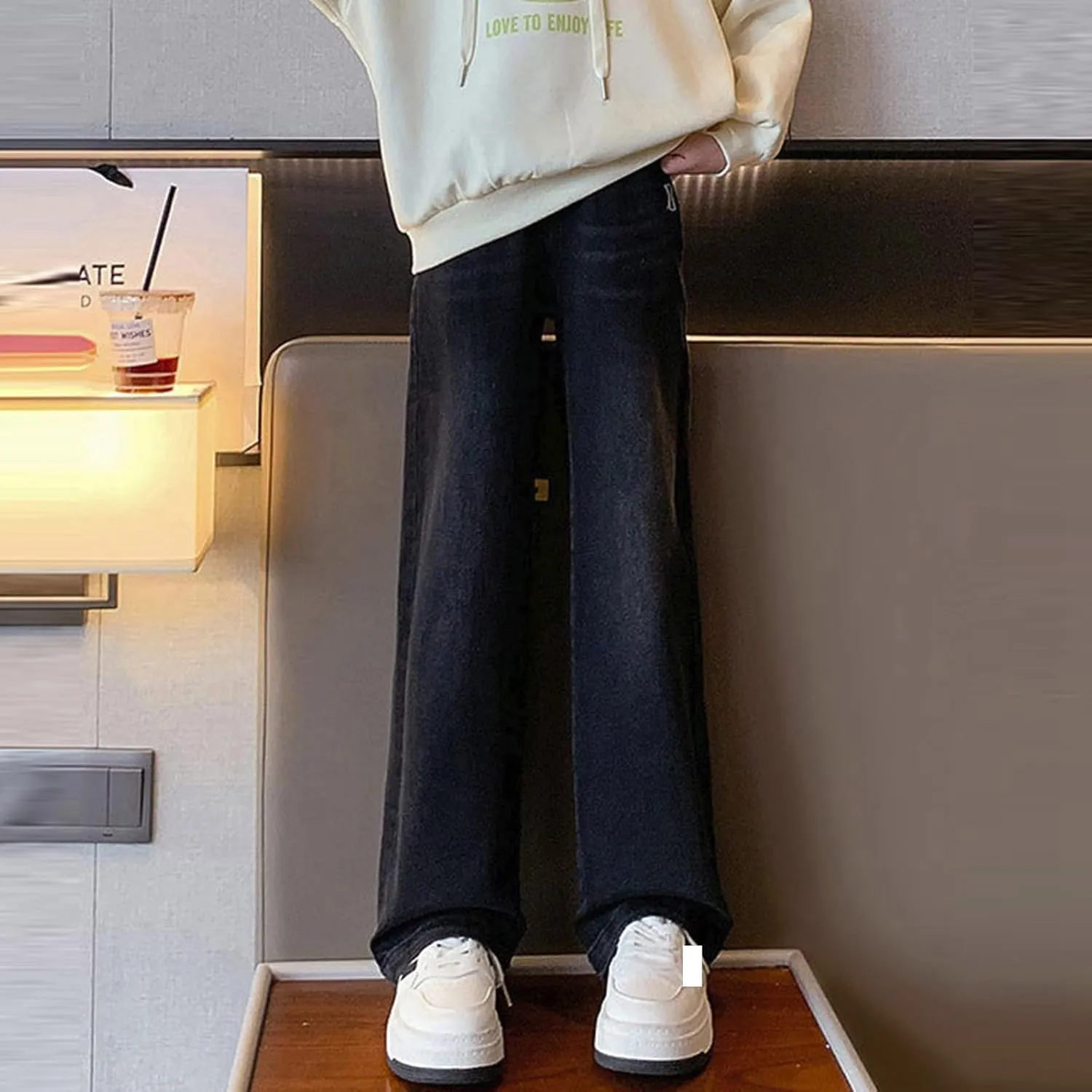 Girls Wide Leg Jeans Heart Embroidery Straight Leg Denim Pants Vintage Loose Fit Baggy Y2K Pants Streetwear with Pockets