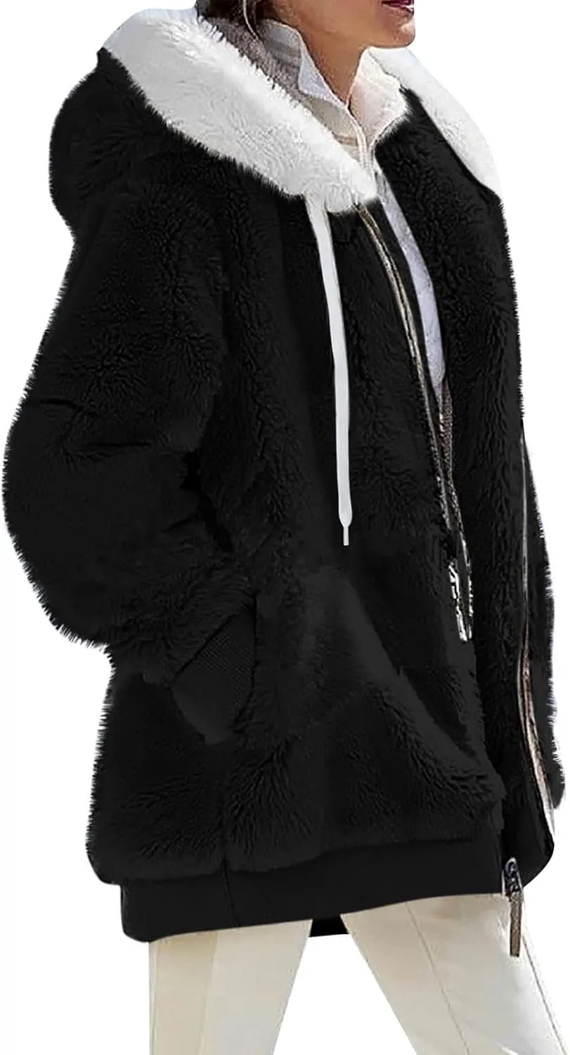 GOFULY Plus Size Winter Coats For Women Packable Sherpa Jackets Full Zip Fuzzy Fleece Cardigans Solid Fall Outerwear Pocket