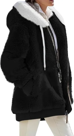 GOFULY Plus Size Winter Coats For Women Packable Sherpa Jackets Full Zip Fuzzy Fleece Cardigans Solid Fall Outerwear Pocket