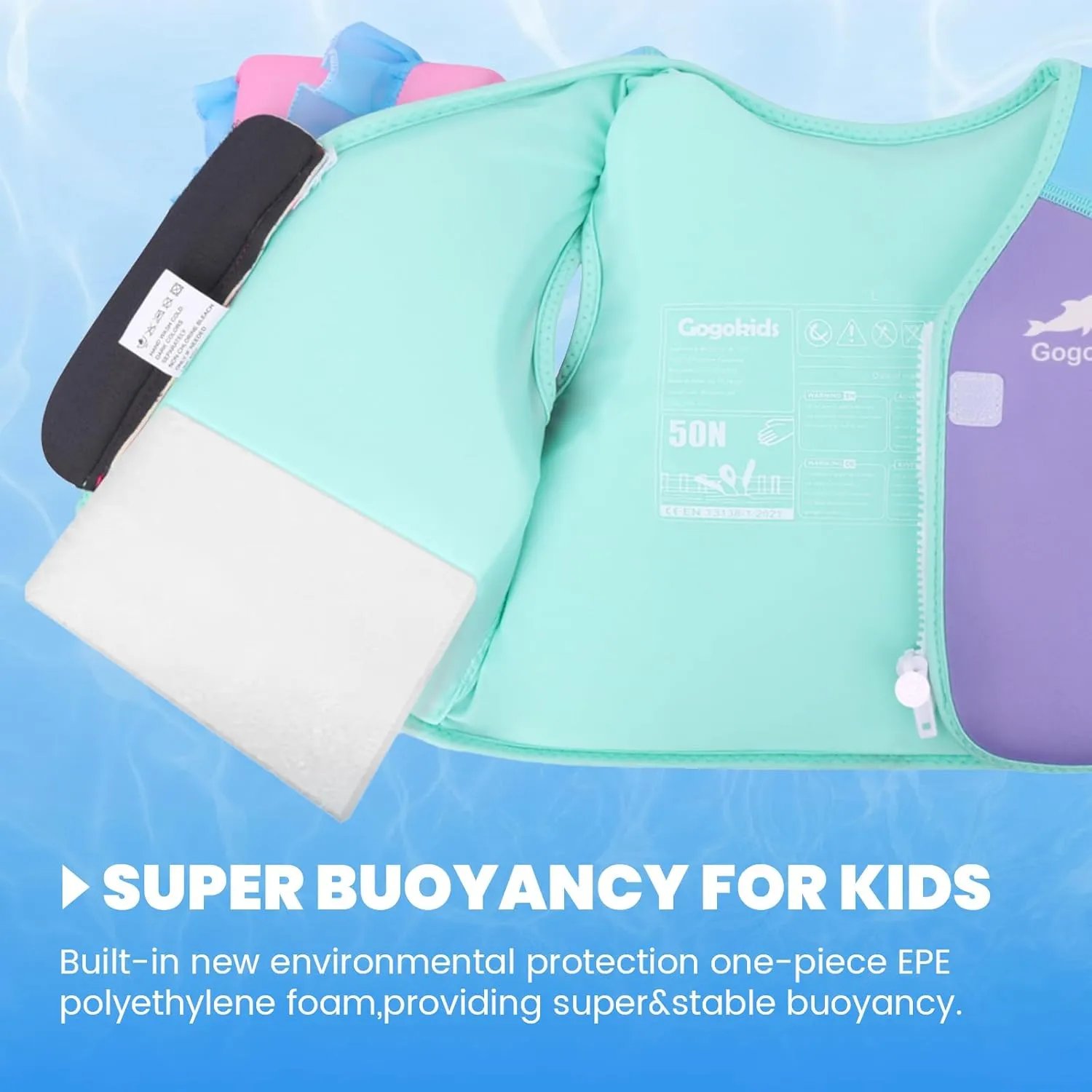 Gogokids Toddler Floaties, Kids Swim Vests for 20-50 lbs Girls and Boys, Pool Float Jackets with Arm Water Wings for 2-6 Year Old Children